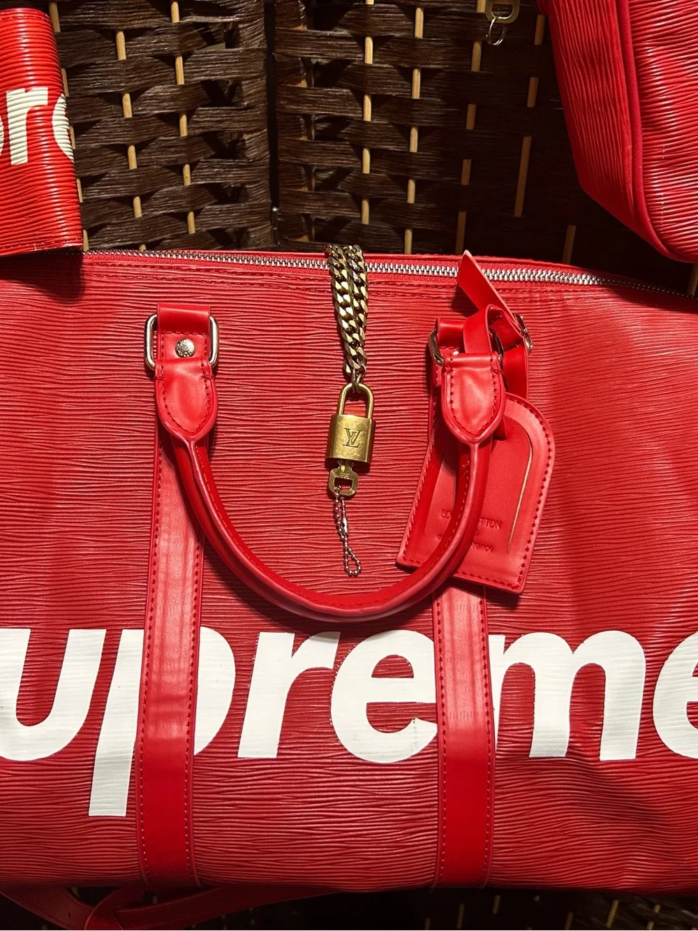 Supreme Red Travel Bag Collection with White Logo